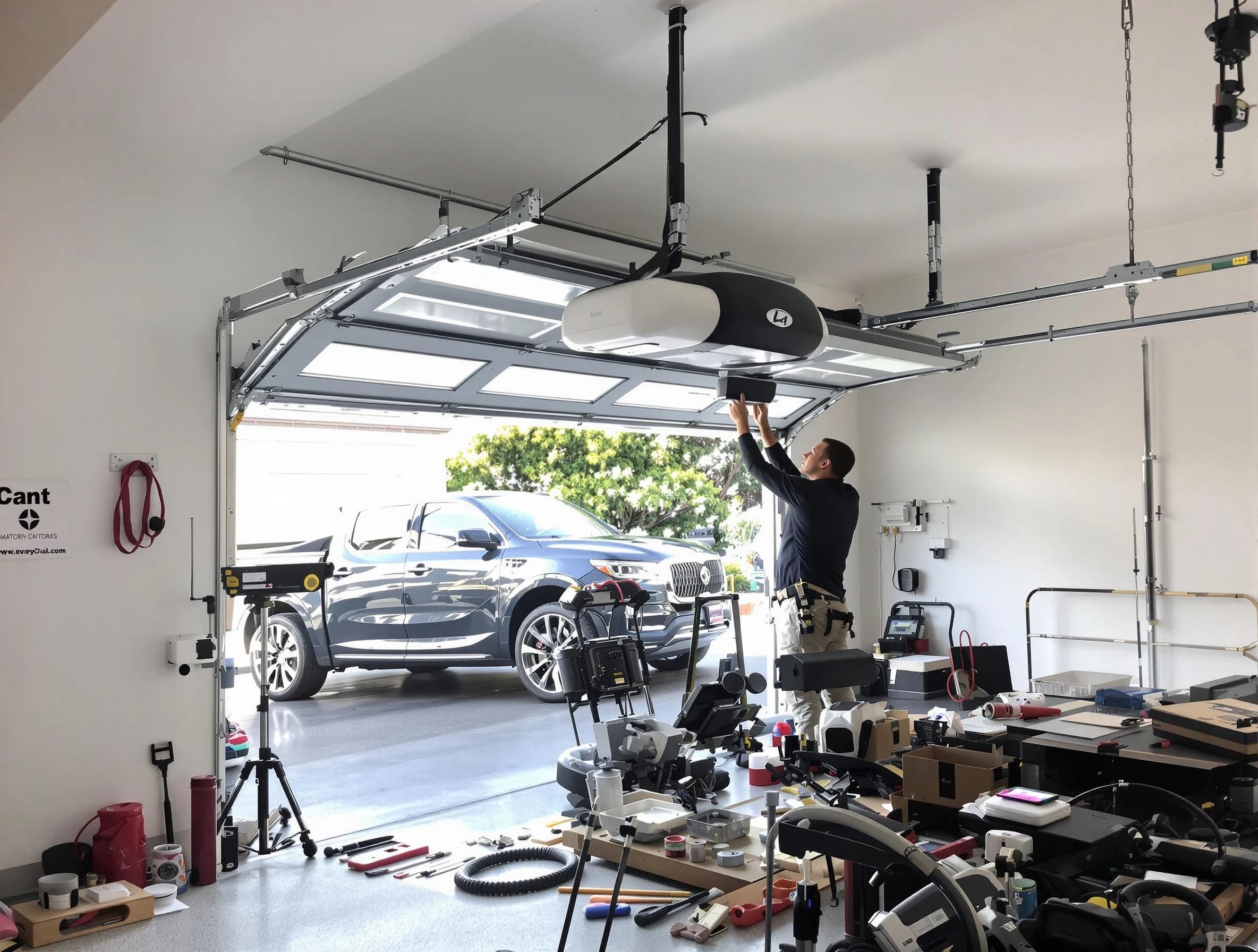 Petersburg Garage Door Repair specialist installing smart garage door opener system in Petersburg home