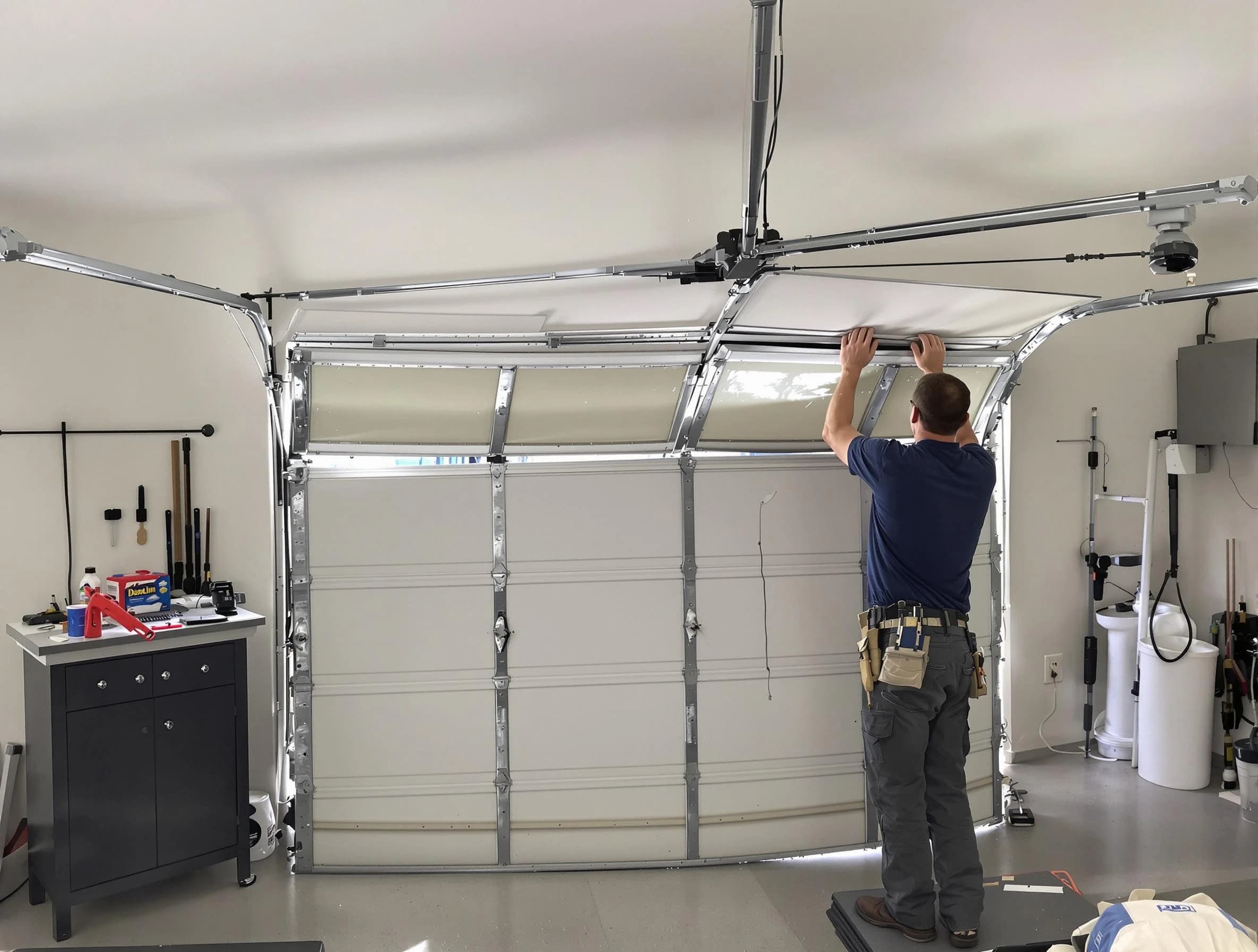 Petersburg Garage Door Repair specialist performing precise section replacement on Petersburg garage door