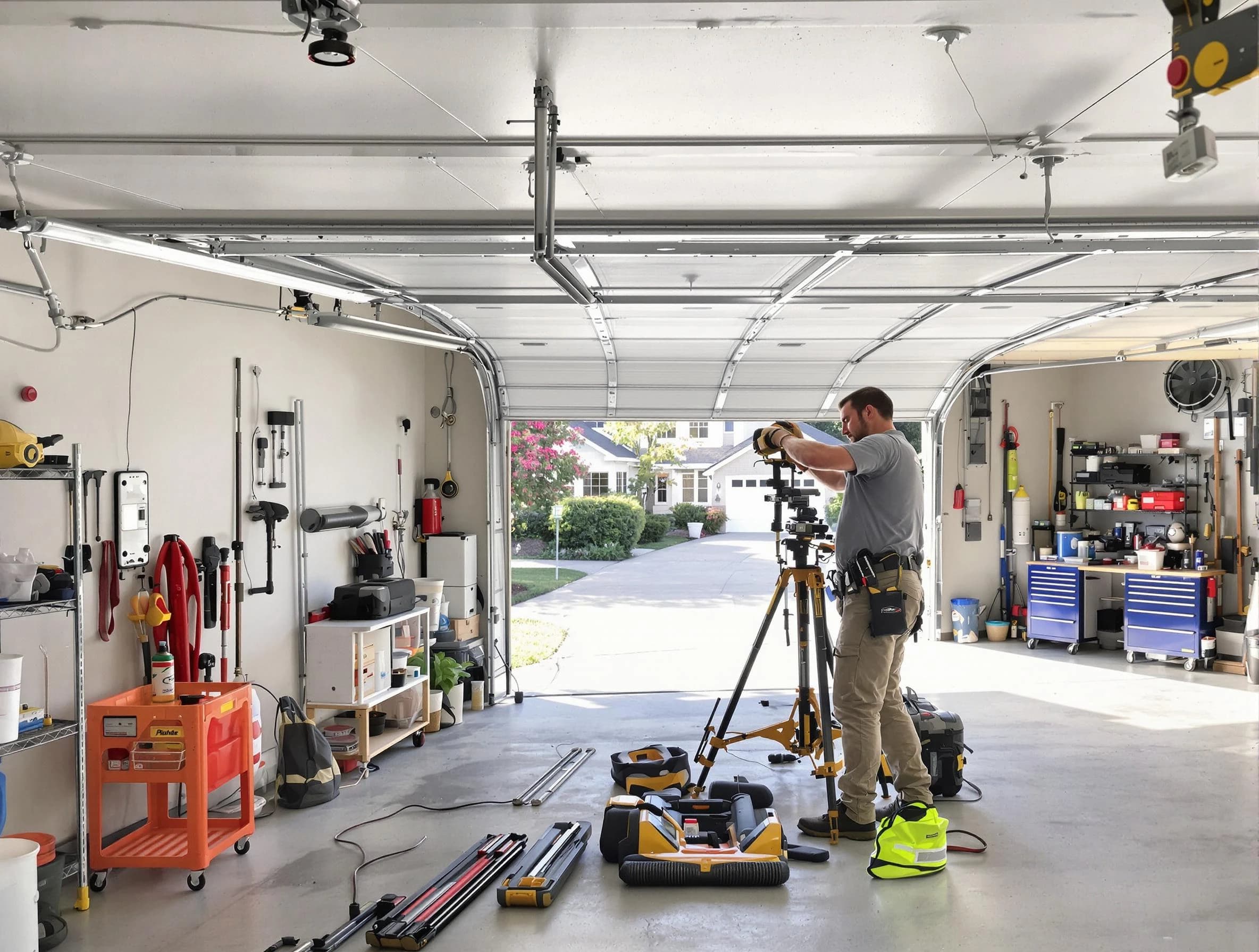 Petersburg Garage Door Repair specialist performing laser-guided track alignment in Petersburg