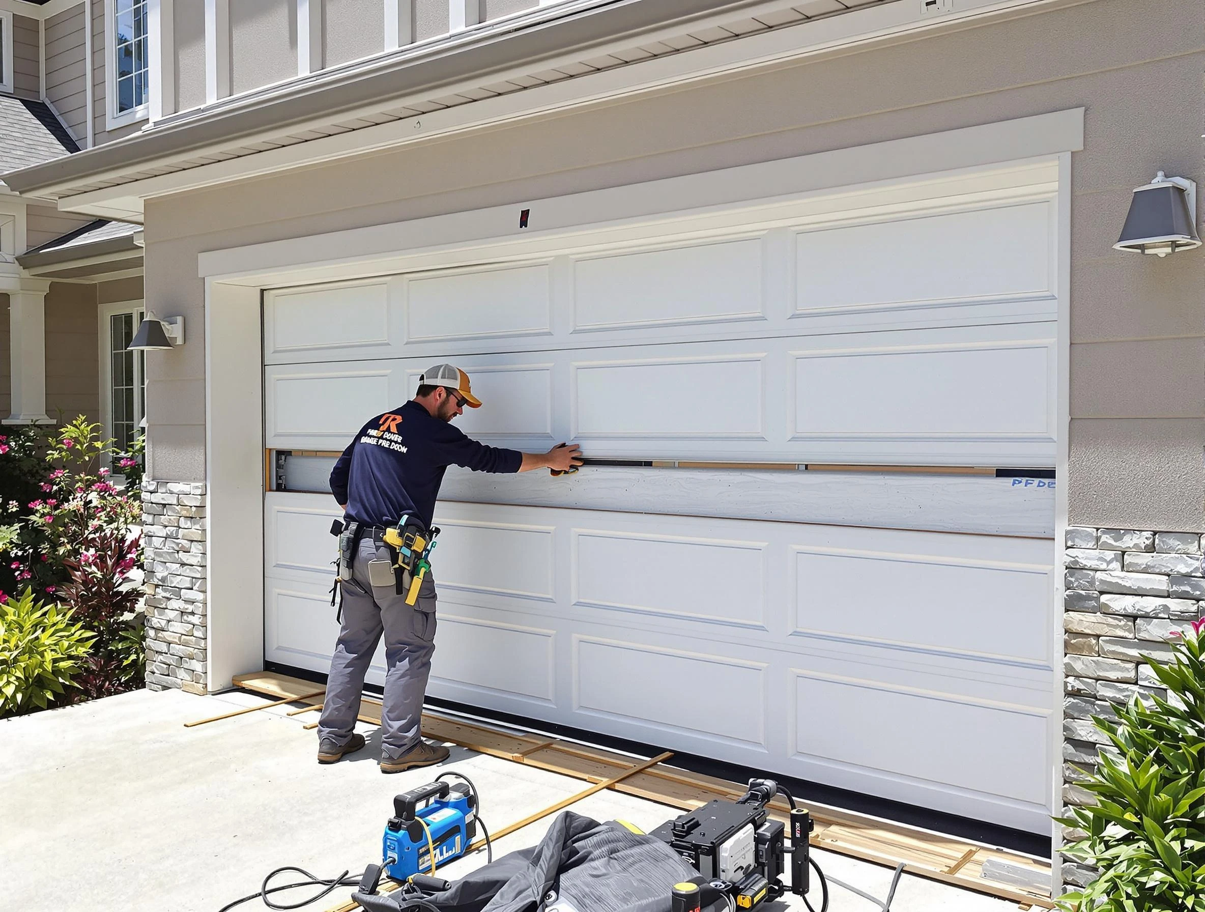 Petersburg Garage Door Repair team performing complete garage door replacement at Petersburg residence