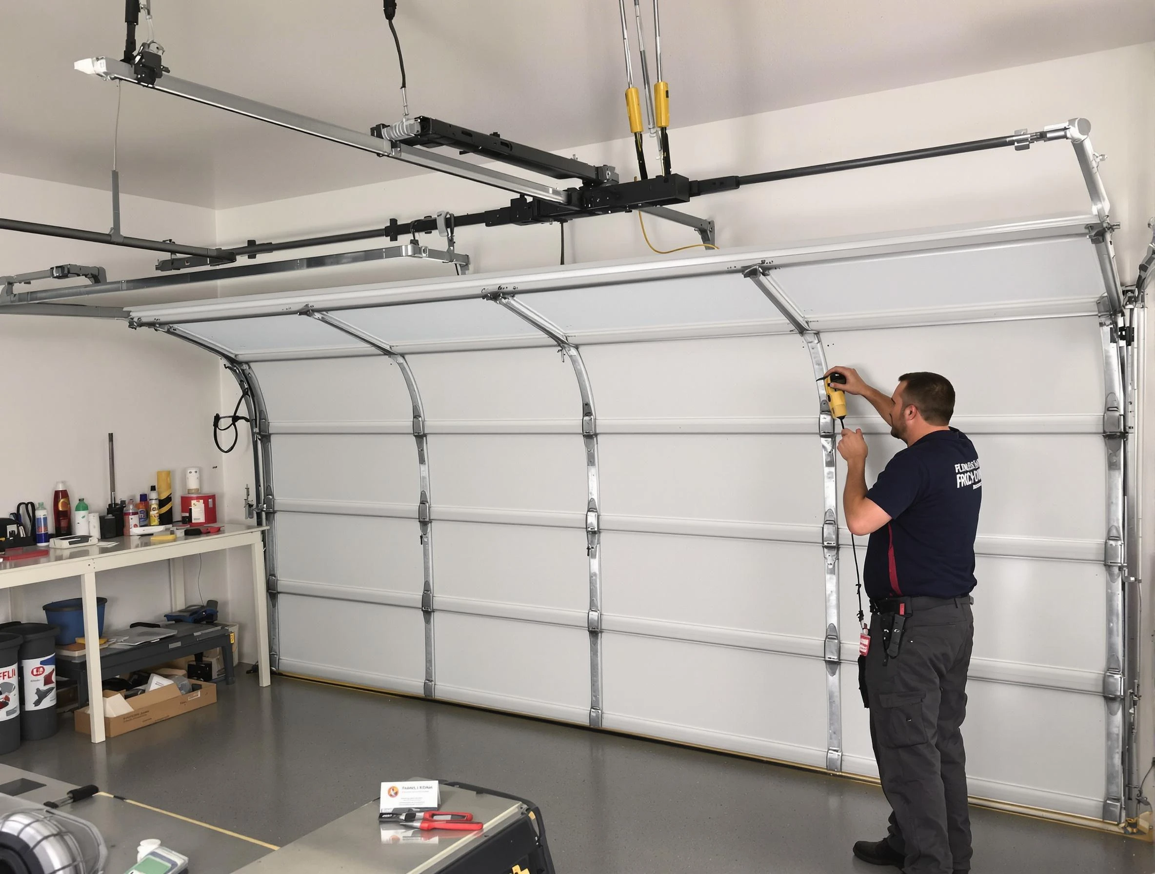 Petersburg Garage Door Repair certified technician performing overhead door system repair in Petersburg