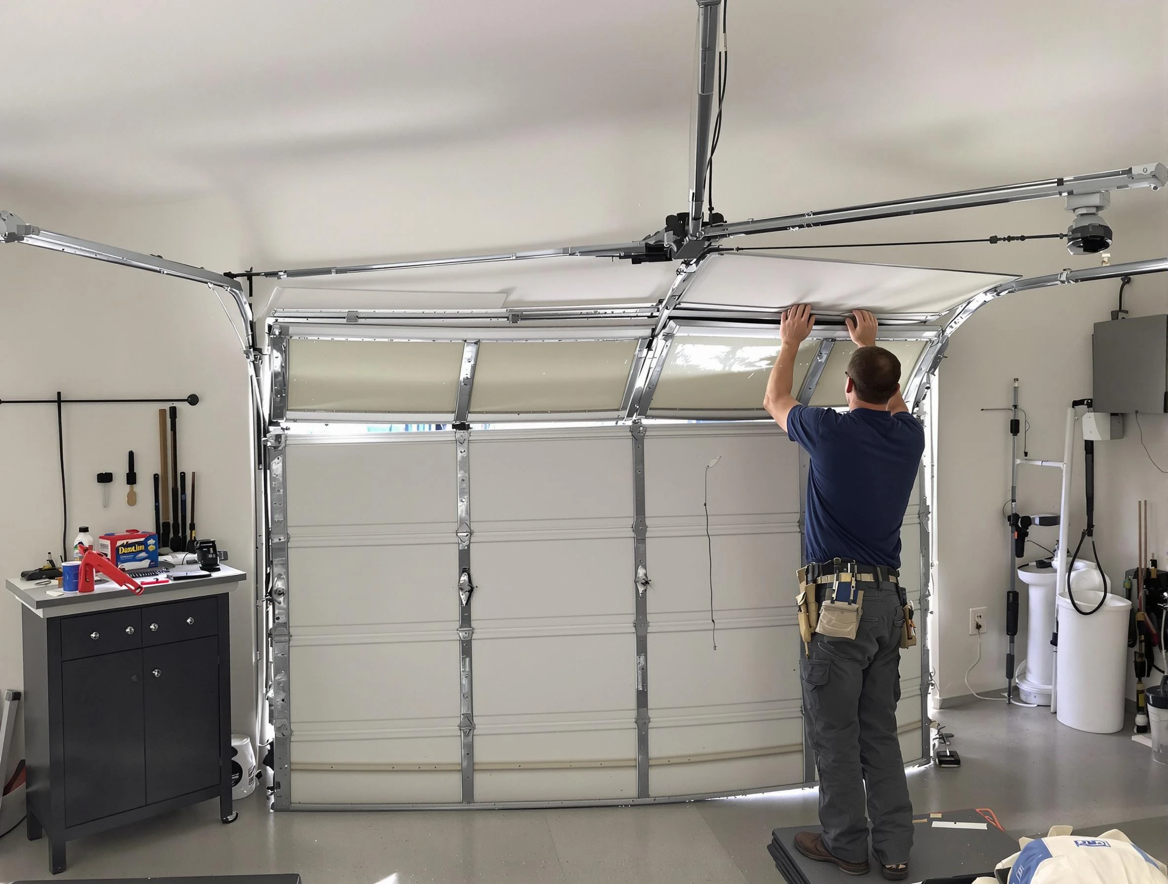 Petersburg Garage Door Repair specialist performing precise section replacement on Petersburg garage door